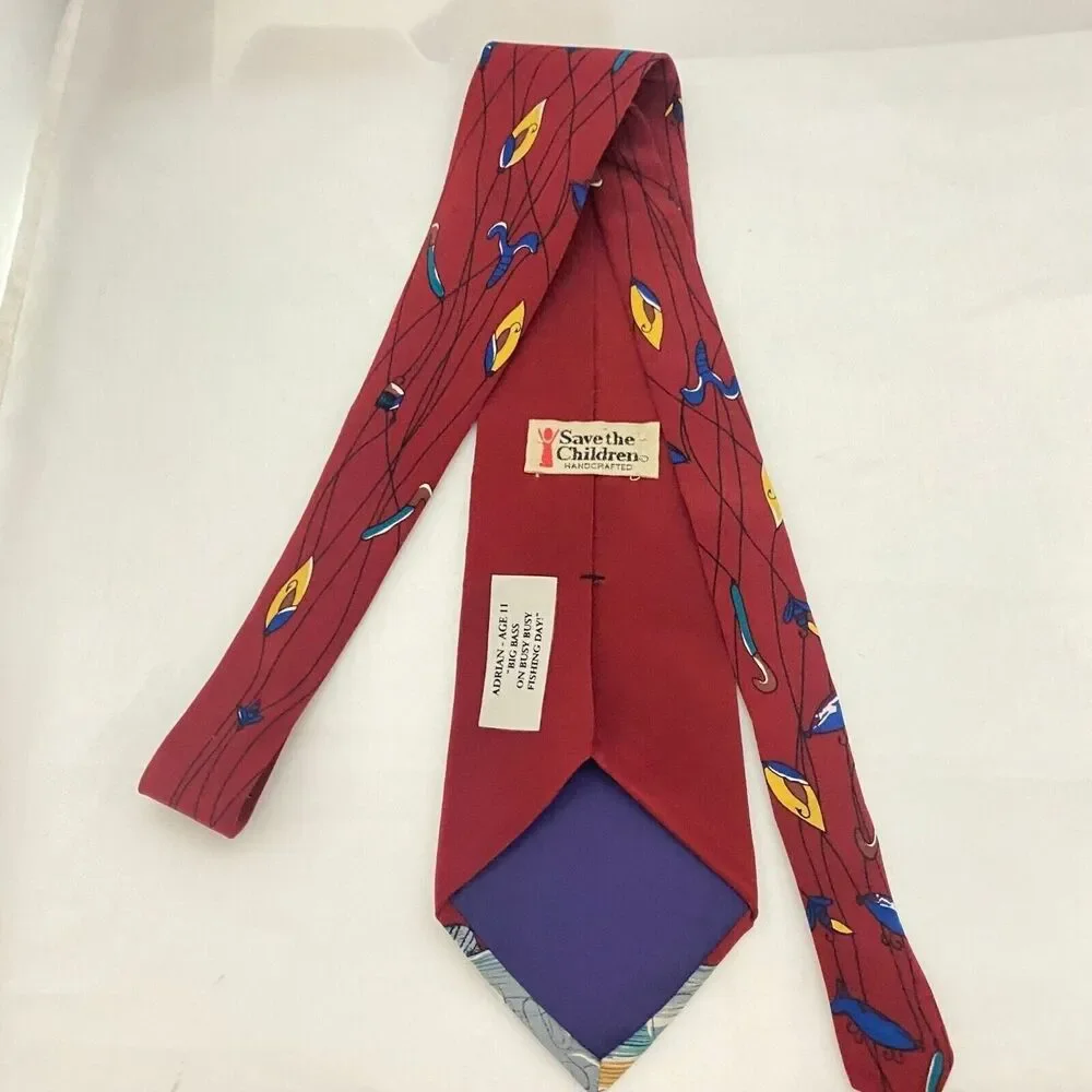 #5618 Save The Children Handcrafted NoveltyMens Maroon Fishermans Tie 56x4